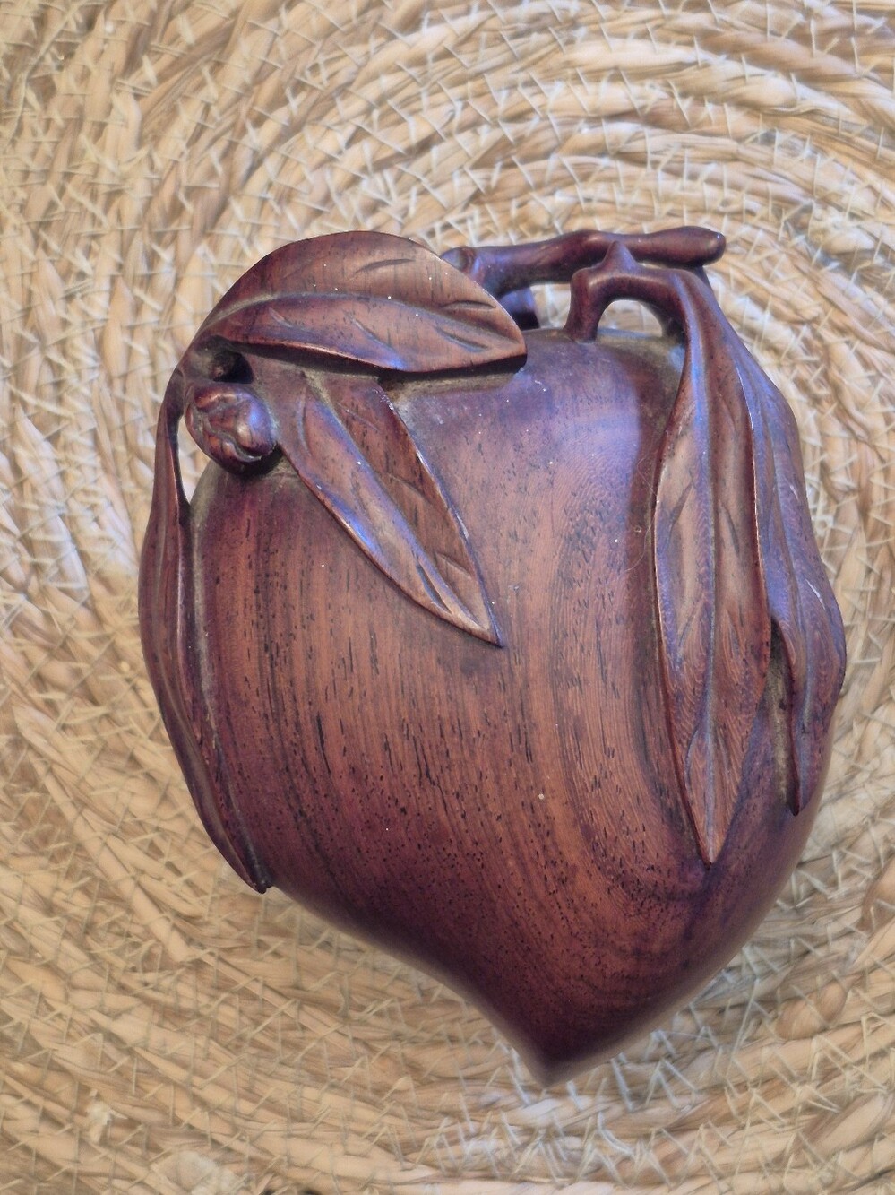 Vintage Chinese Hand-Carved Rosewood Trinket Box Longevity Peach